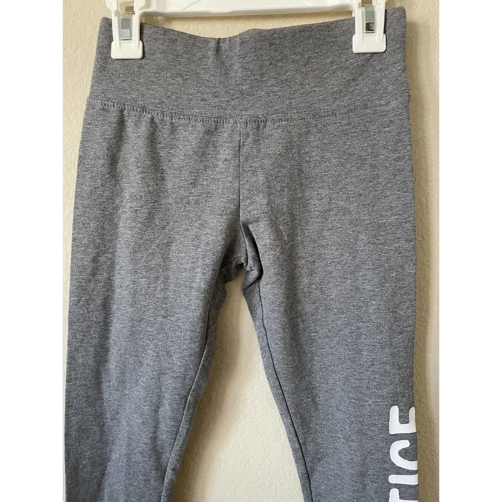 Justice Gray White Love Striped High Waist Full Length Leggings Size 10